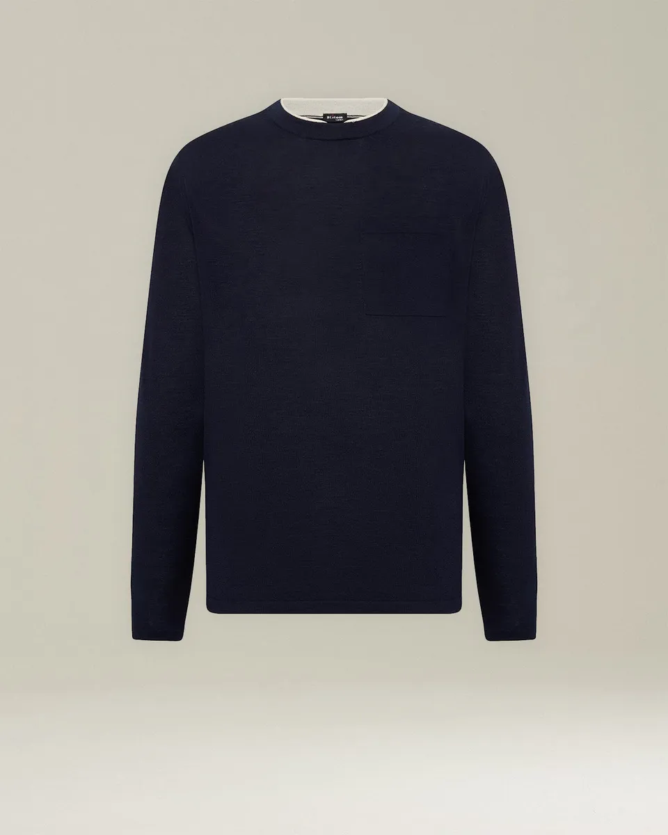Kiton Polo T-Shirt Lana Melange Woll-Shirt Langarm