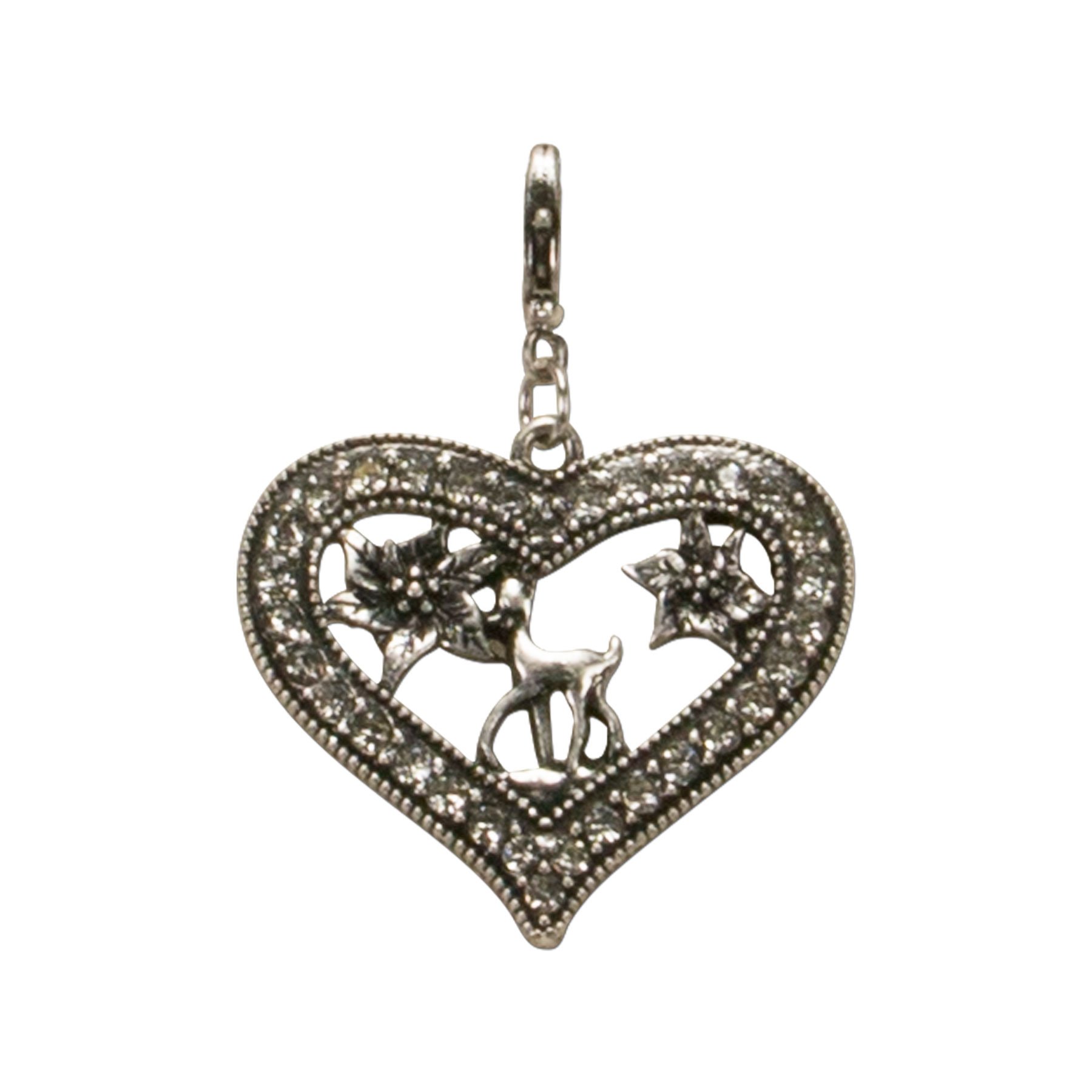 Alpenflüstern DAHEIM AAH084 Anhänger Strass-Herz Bambi antik-silber