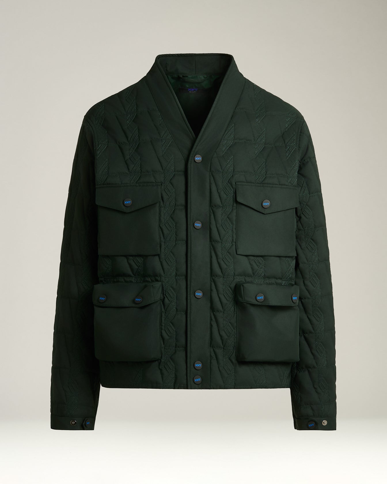 Kiton Outerwear Steppjacke Jacquard grün mit Taschen
