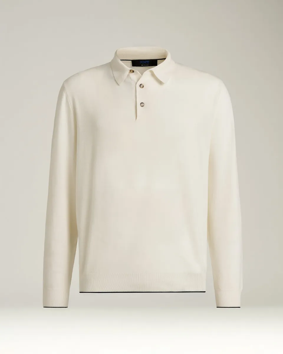Kiton Long Sleeve Polo Poloshirt weiß Schurwolle