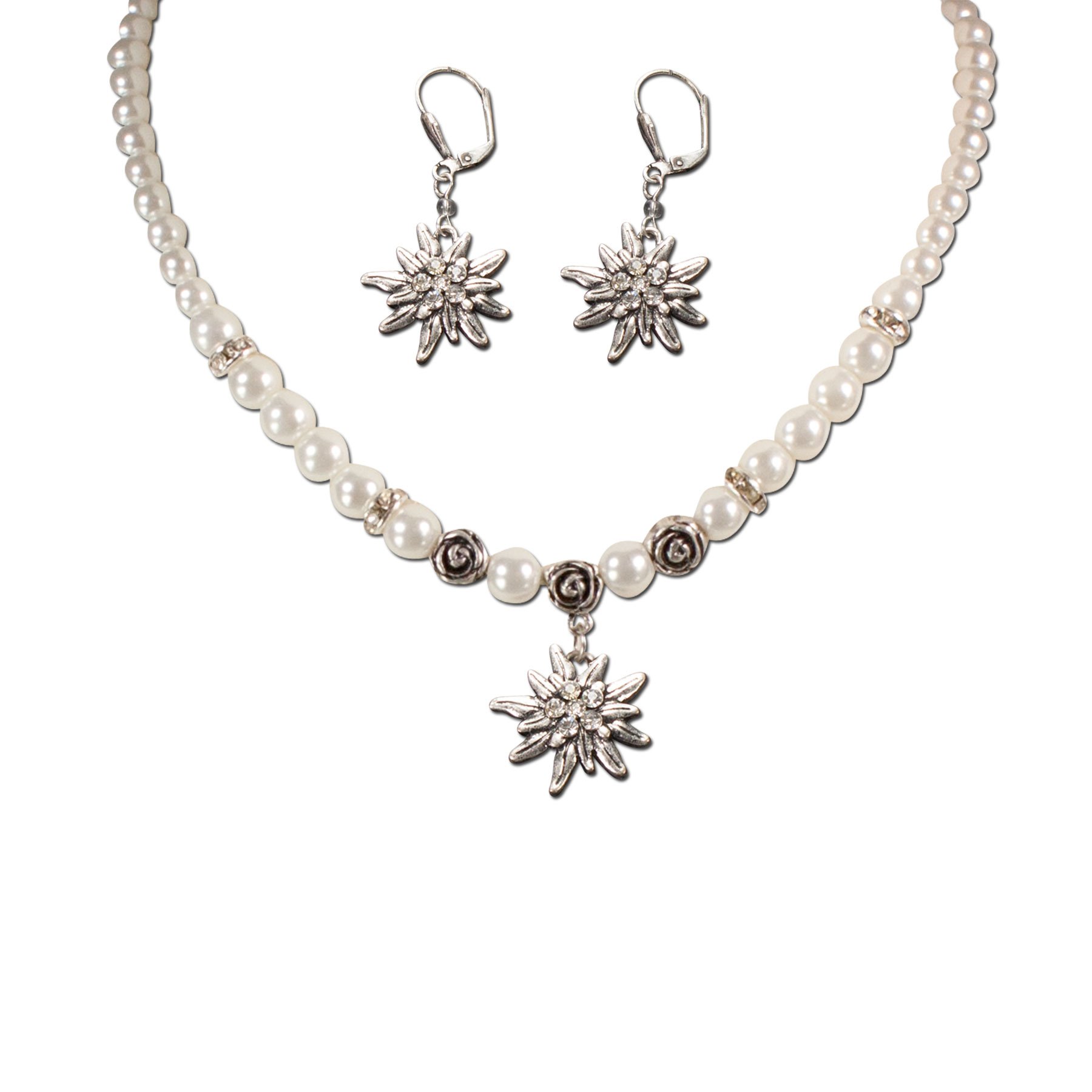 Alpenflüstern DAHEIM SET005 Trachtenschmuck-Set Weiß Perlen