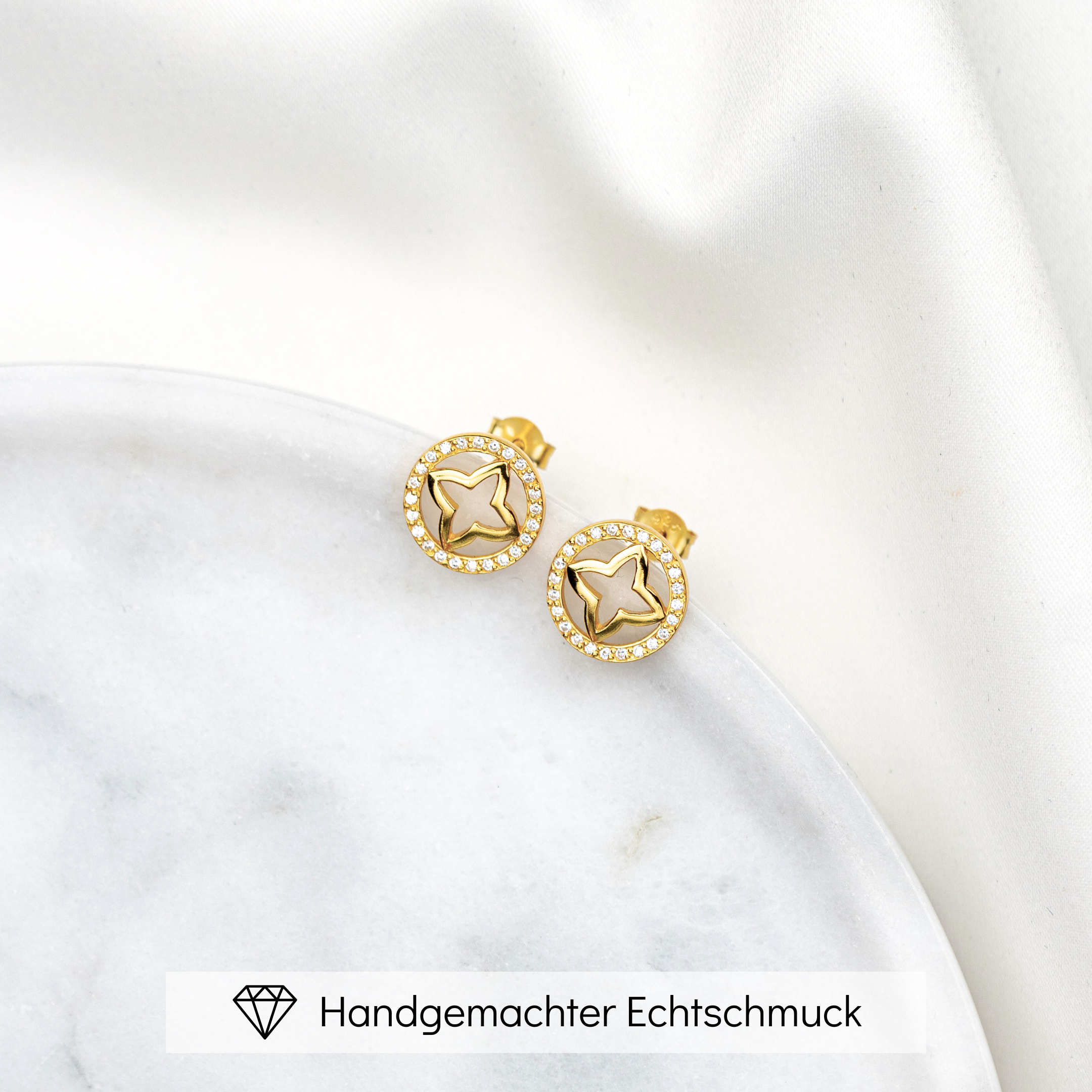 Perlenbräute Ohrringe Olivia Ohrstecker Gold Kristall Zirkonia 1cm