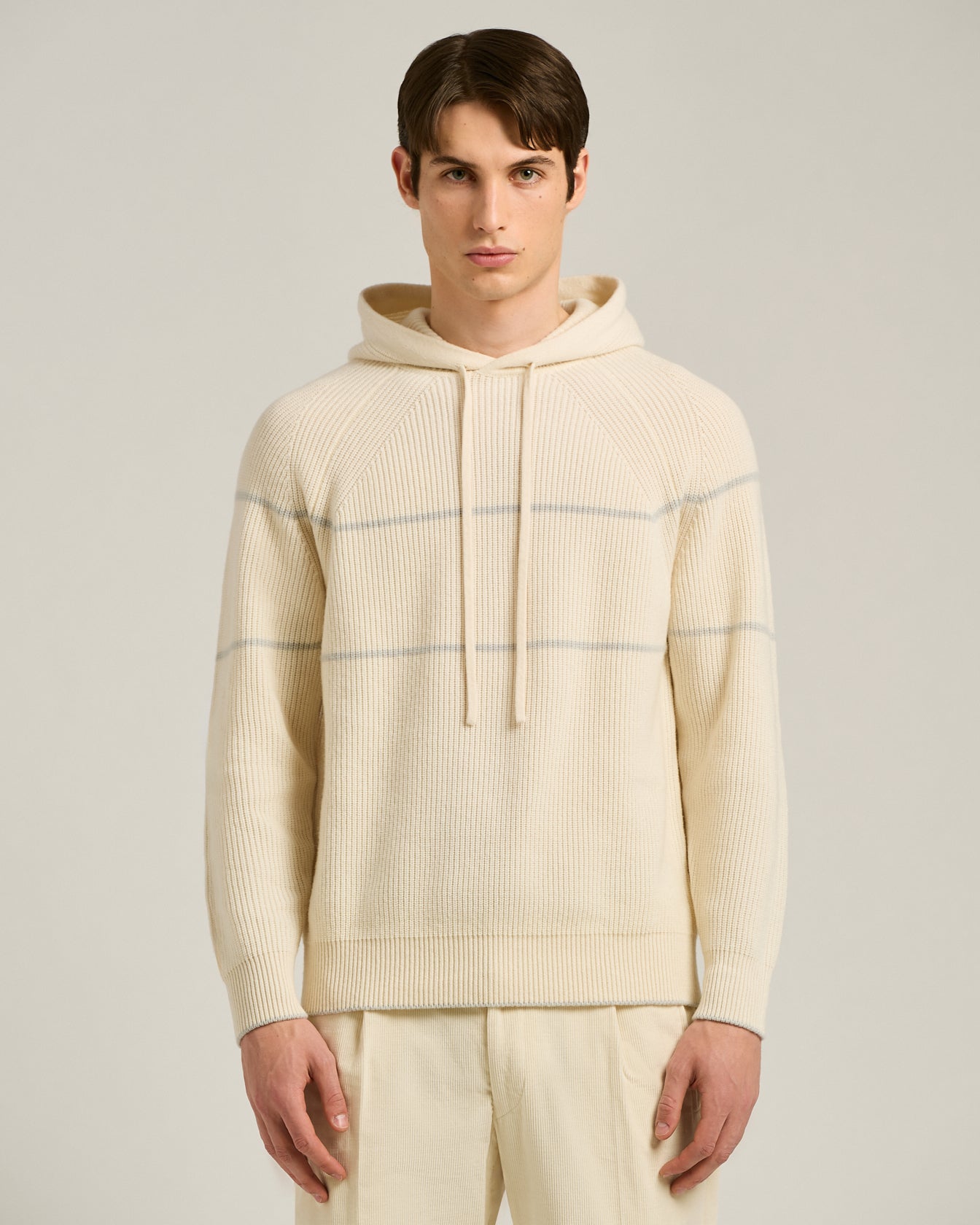 Kiton Hoodie Cashmere Weiß Kapuze Rippe Pure Cashmere
