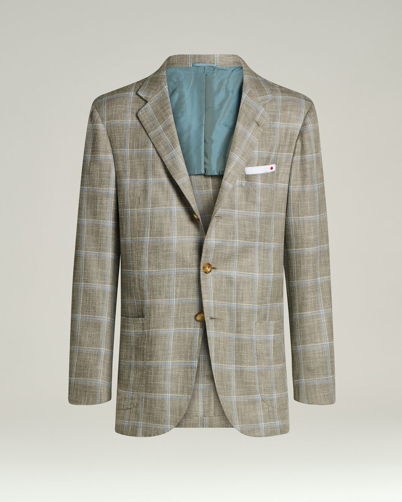 Kiton Sakko Seide Baumwolle Karo beige Gr.50