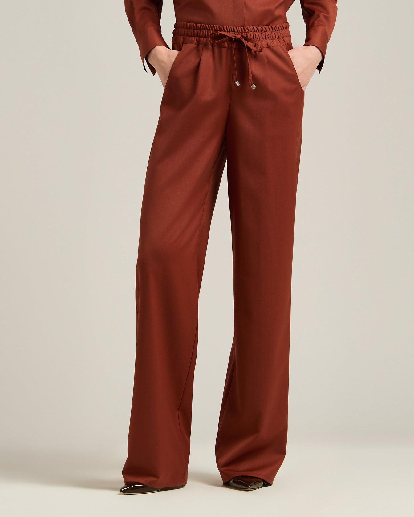 Kiton Palazzo Hose Wolle Terracotta elastisch