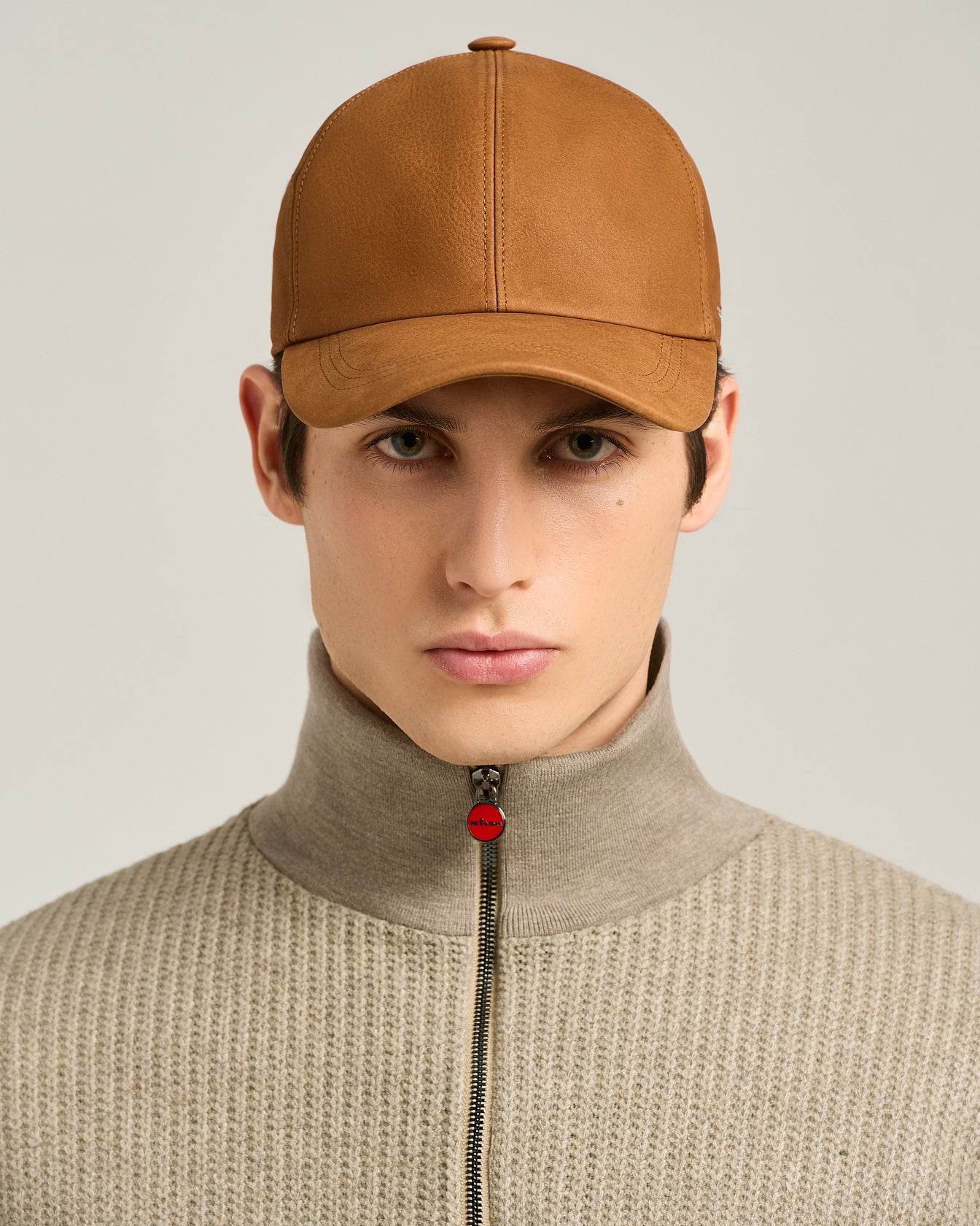 Kiton Leder Baseball Cap cognac Kalbsleder