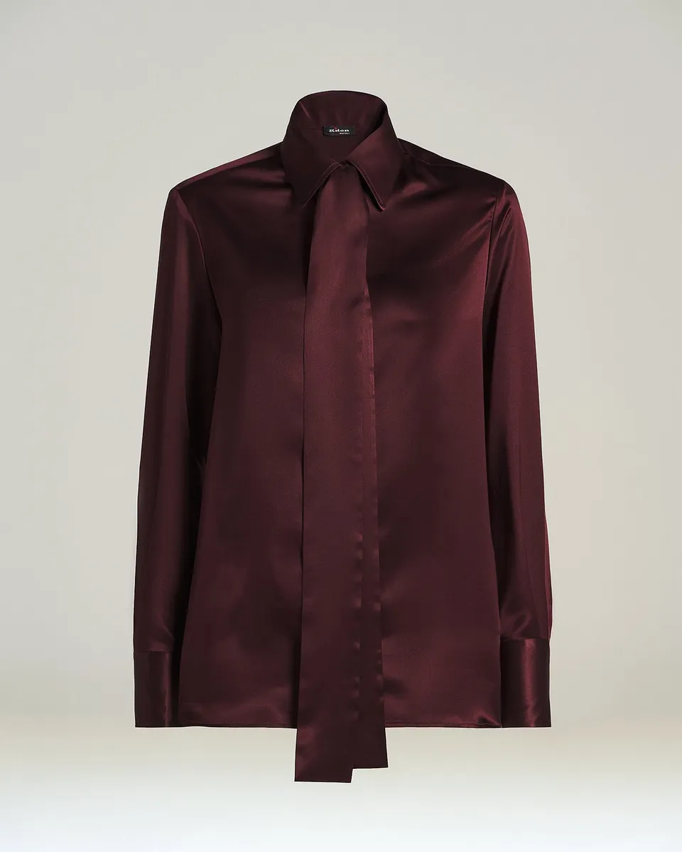 Kiton Shirts Seidenhemd Bordeaux Schalschleife 38