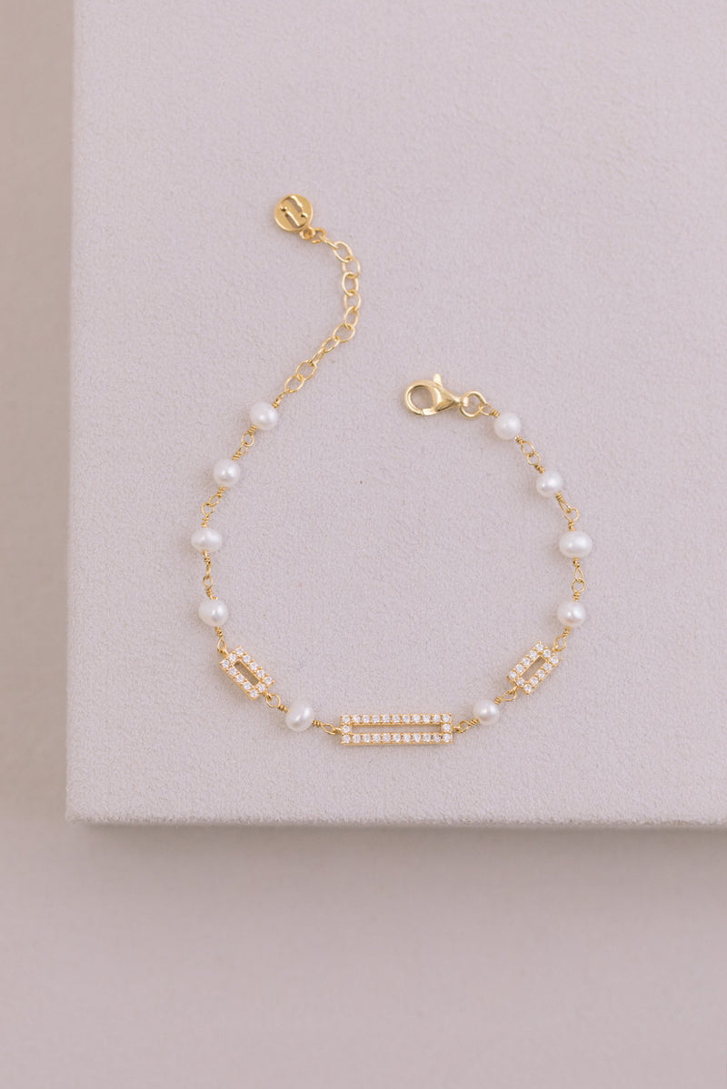 Juvelan Art Style Perlenarmband Süßwasserperlen Zirkonia 14,5 cm