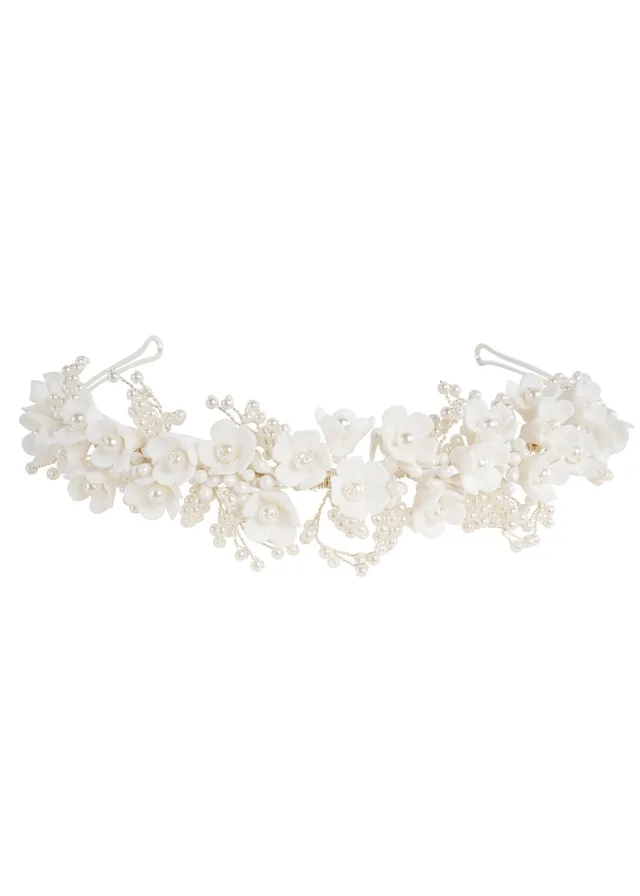 Elizabeth Bower Snowdrop Floral Haarband Silber Keramikblumen