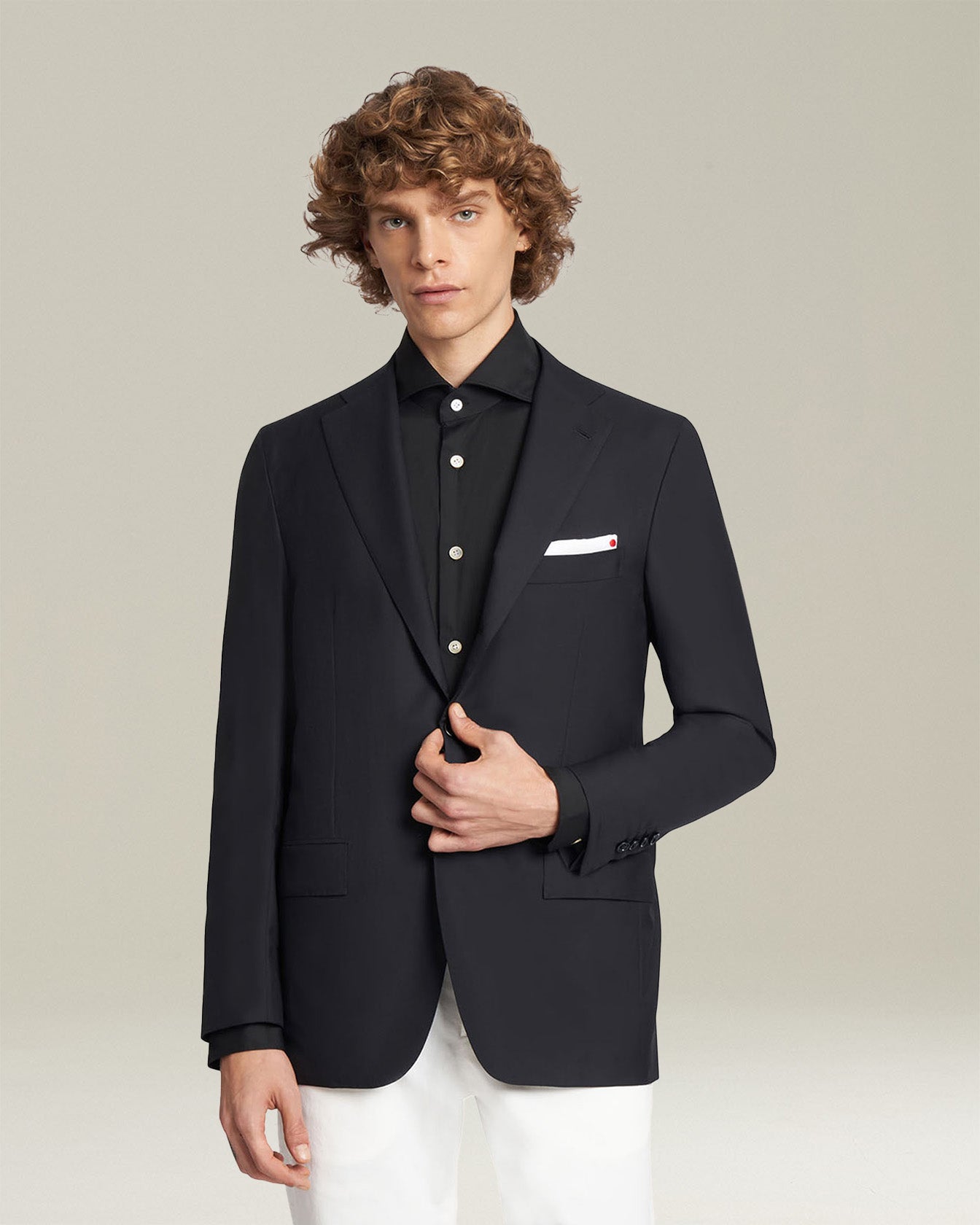 Kiton Jackets Woll-Sakko schwarz Gr. 48 einreihig 14-Mikron