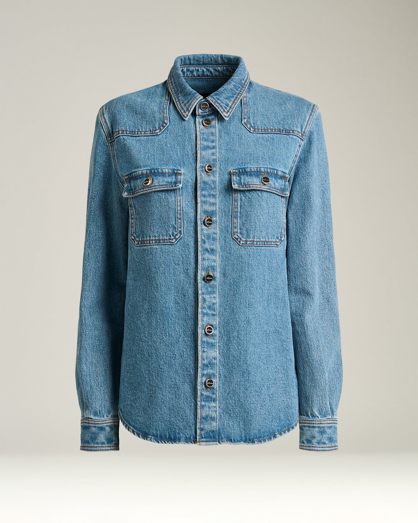 Kiton Shirts Medium Blue Stretch Jeanshemd Denim mit Taschen