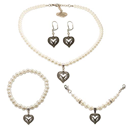 Alpenflüstern DAHEIM SET047 Trachtenschmuck-Set Perlen creme-weiß 5-teilig