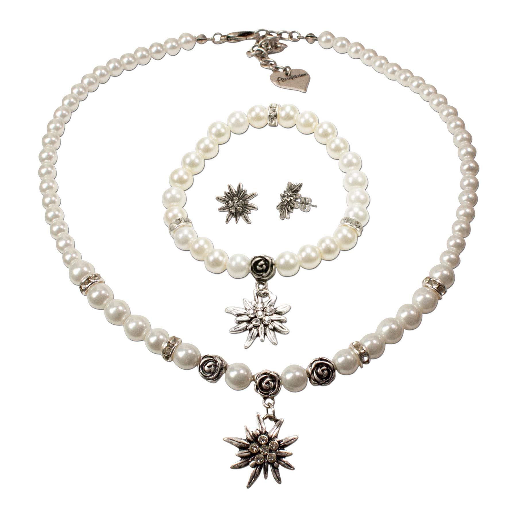 Alpenflüstern DAHEIM SET045 Trachtenschmuck-Set creme-weiß Edelweiß