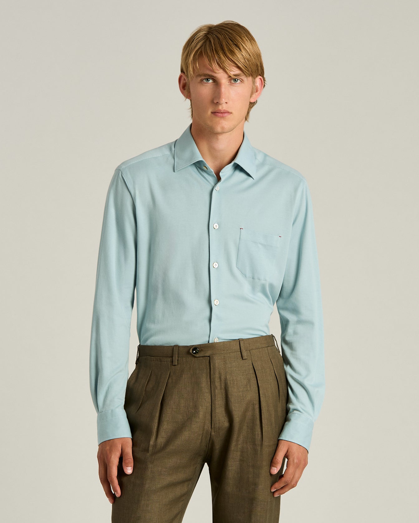 Kiton Knitwear Cotton Jersey Shirt Hemd Azur Baumwolle