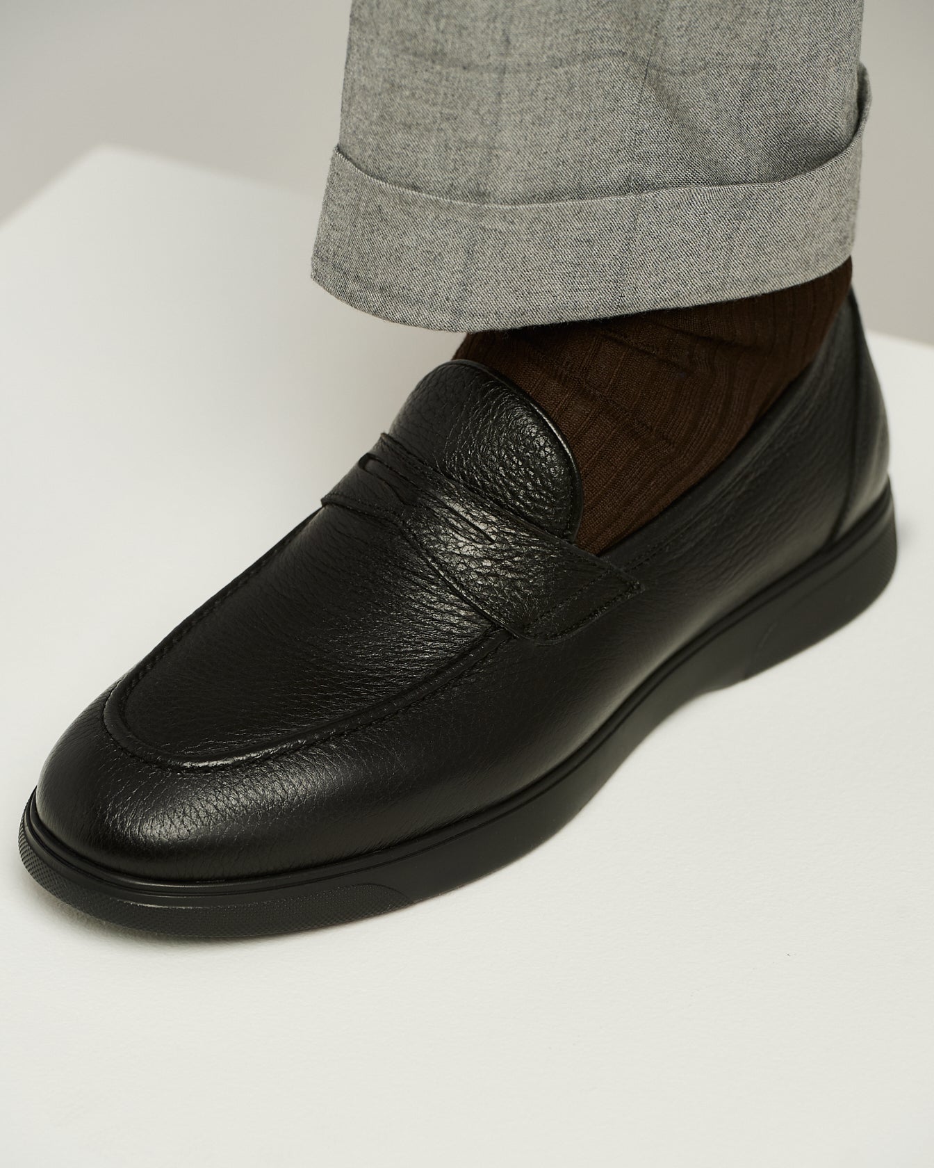 Kiton Loafer Schwarz Hirschleder Gummisohle