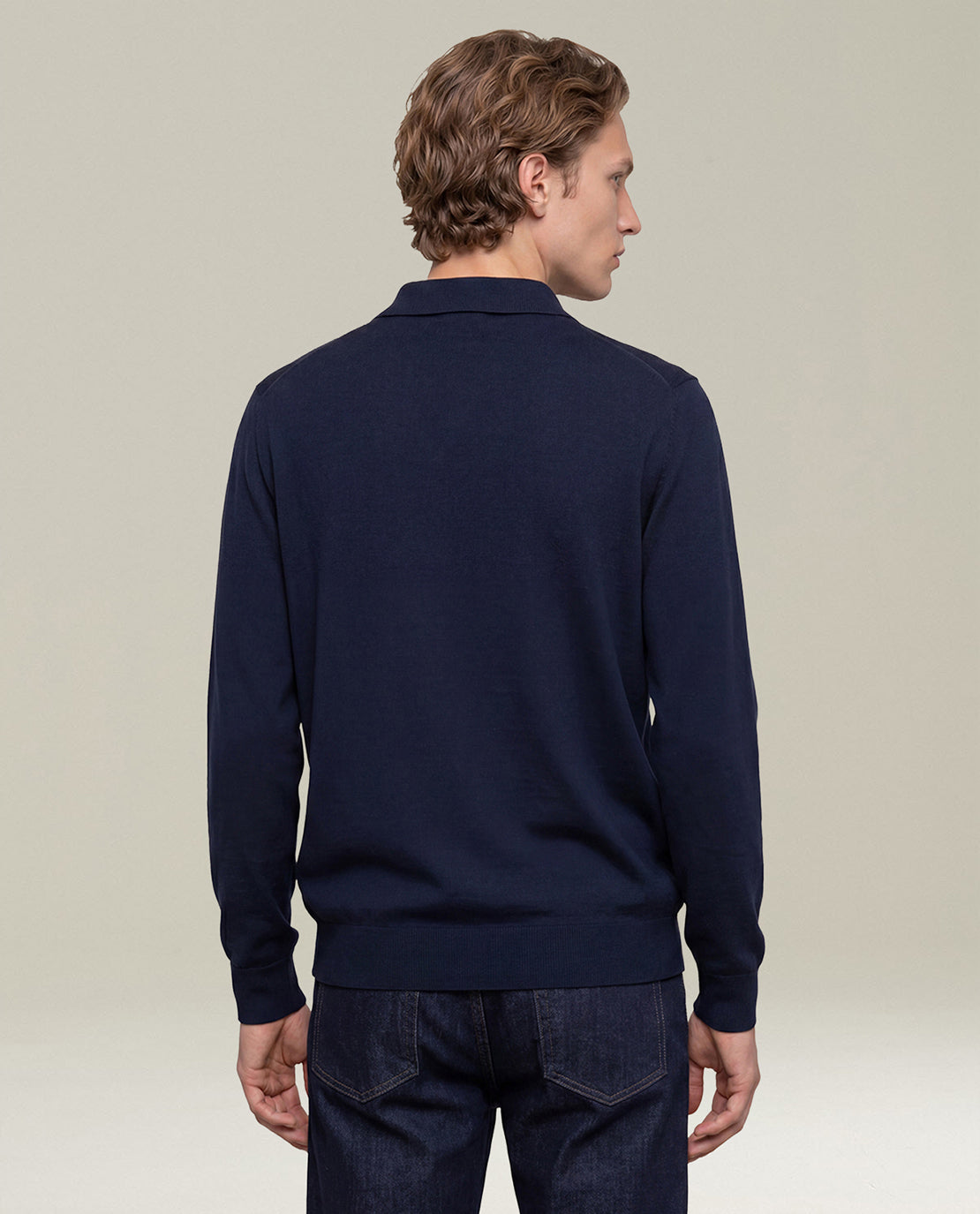 Kiton Navy 14-Micron Langarm-Polo Poloshirt Wolle
