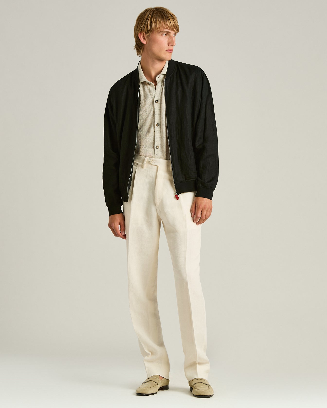 Kiton Jacke Leinen Schwarz Zip Sommer