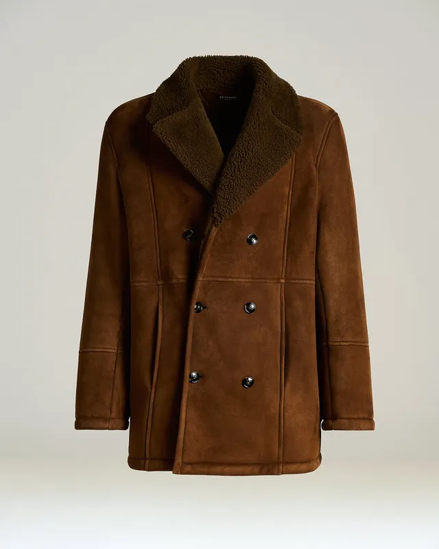Kiton Mantel Lammfell braun zweireihig warm