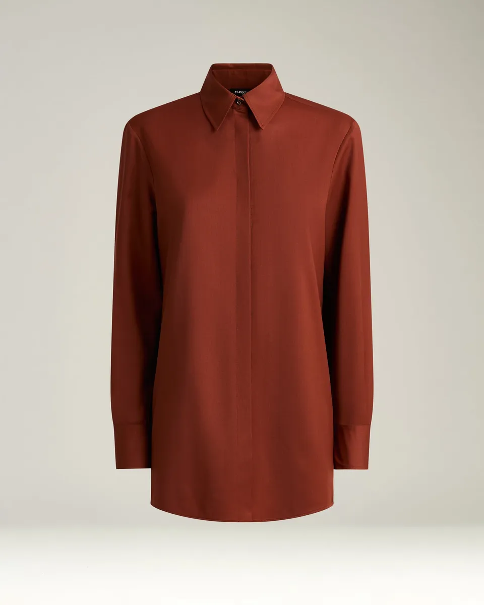 Kiton Shirts Terracotta Wool Bluse 40 reine Wolle
