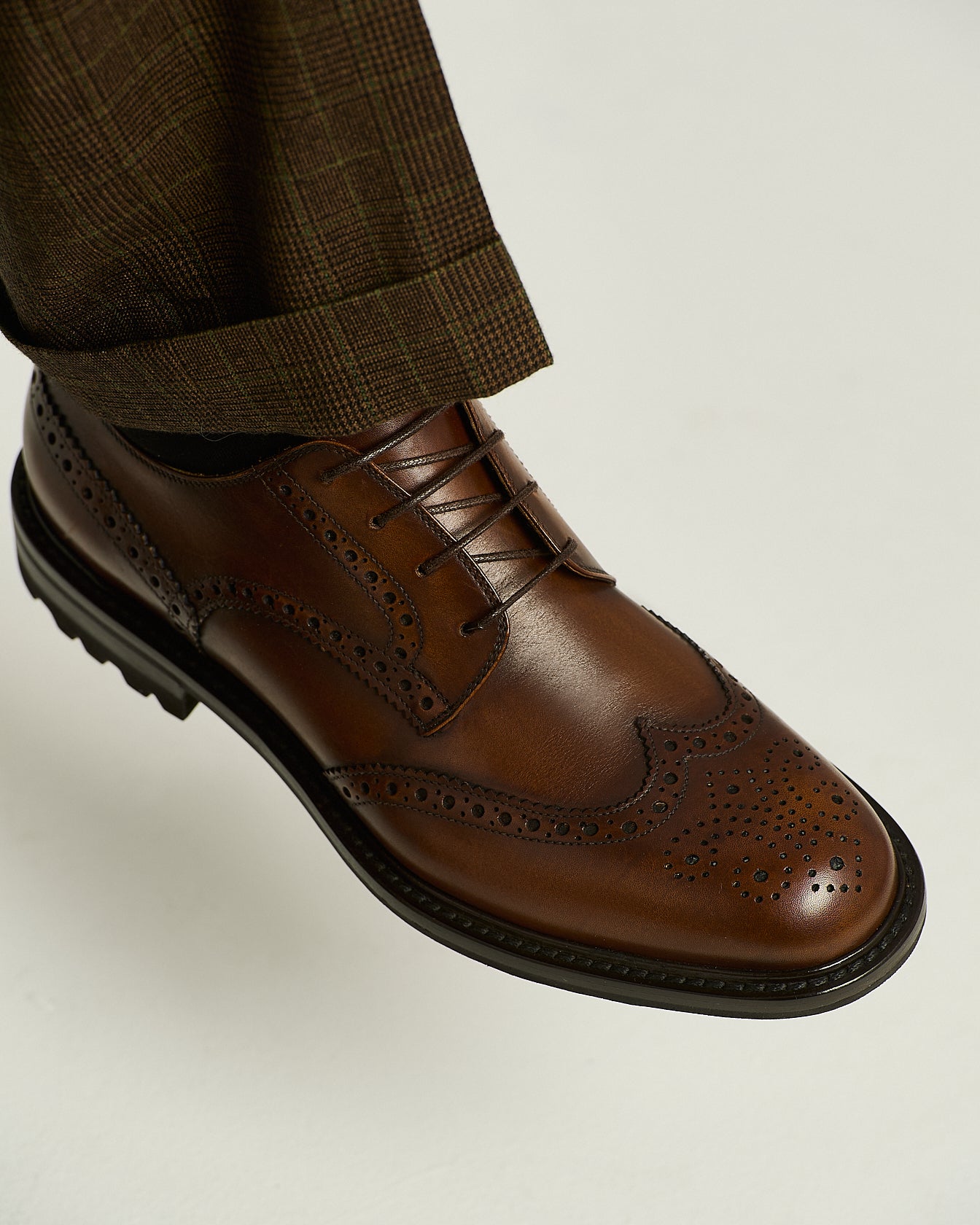 Kiton Shoes Derby Brogue Leder cognac Lug-Sohle