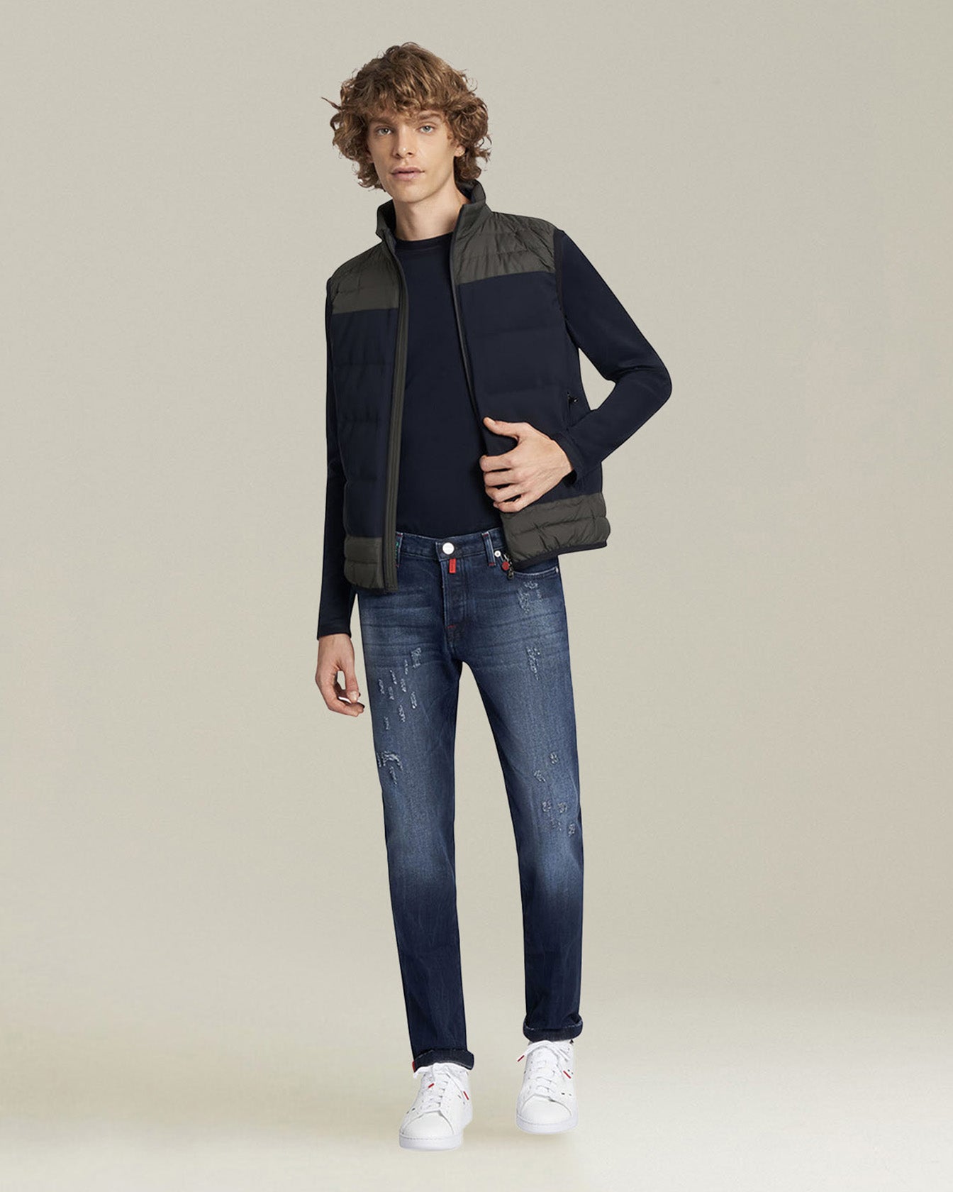 Kiton Mauro T-Shirt Blau Baumwolle Langarm Rundhals