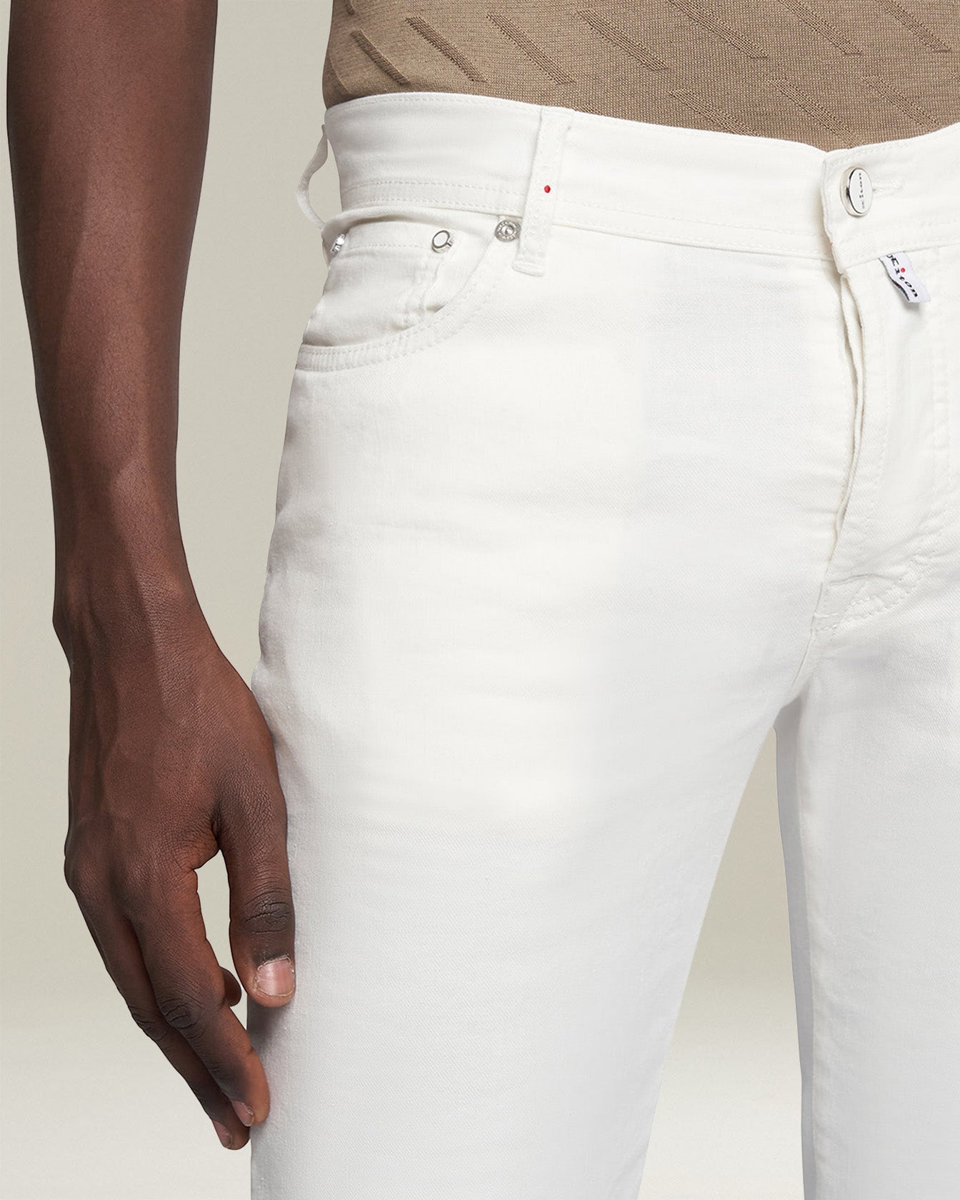 Kiton Trousers Jeans creme Leinen Slim Five-Pocket