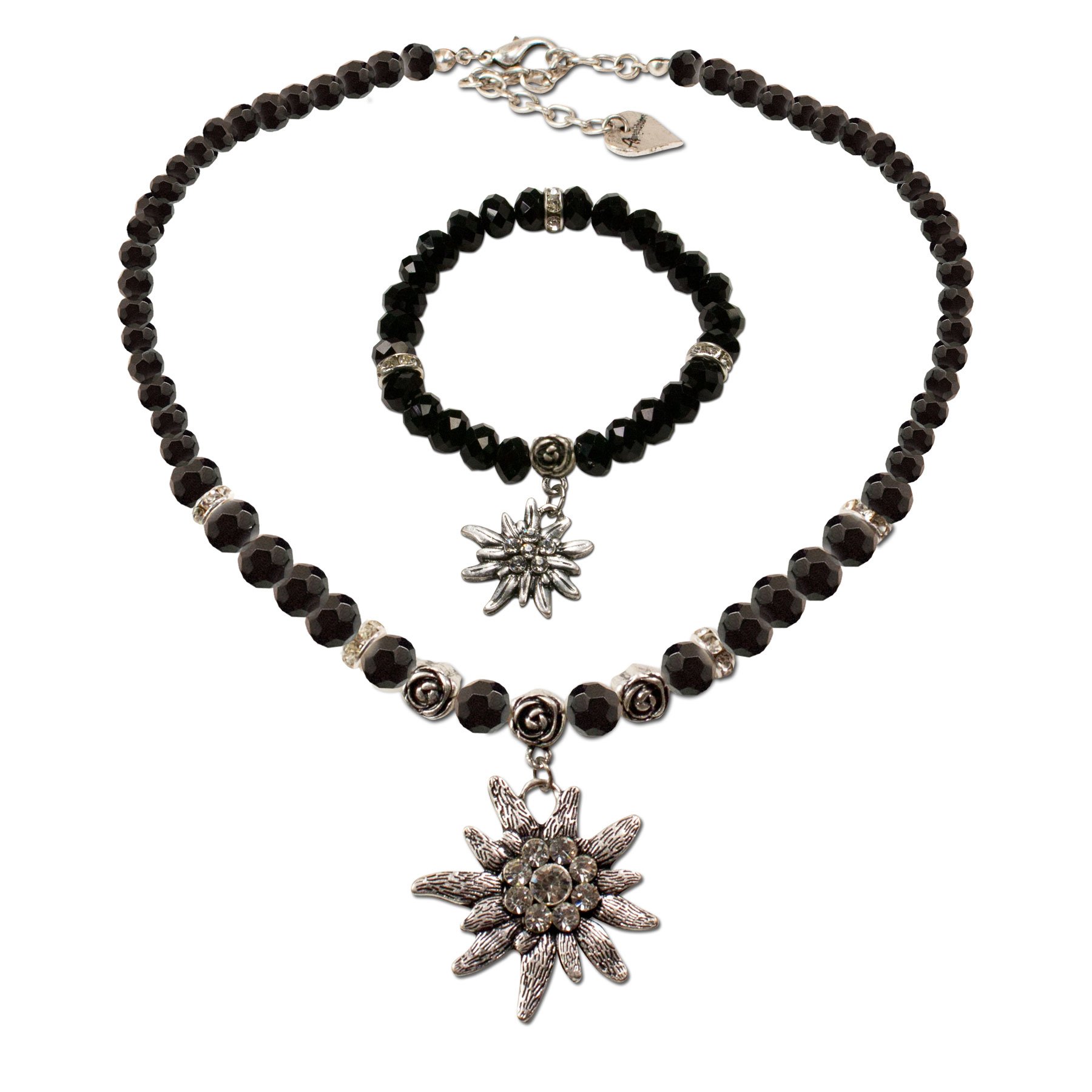 Alpenflüstern DAHEIM SET022 Perlen Trachtenset Kette Armband Creme-weiß