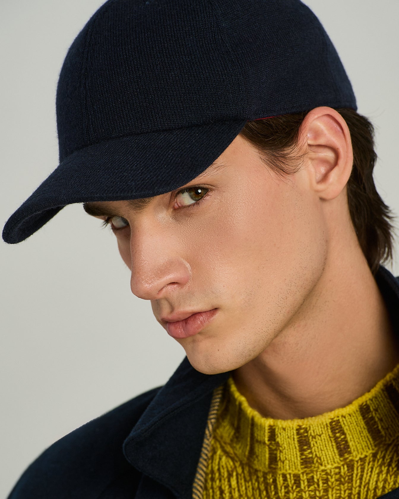 Kiton Baseball Cap Blau Kaschmir Seide Leder