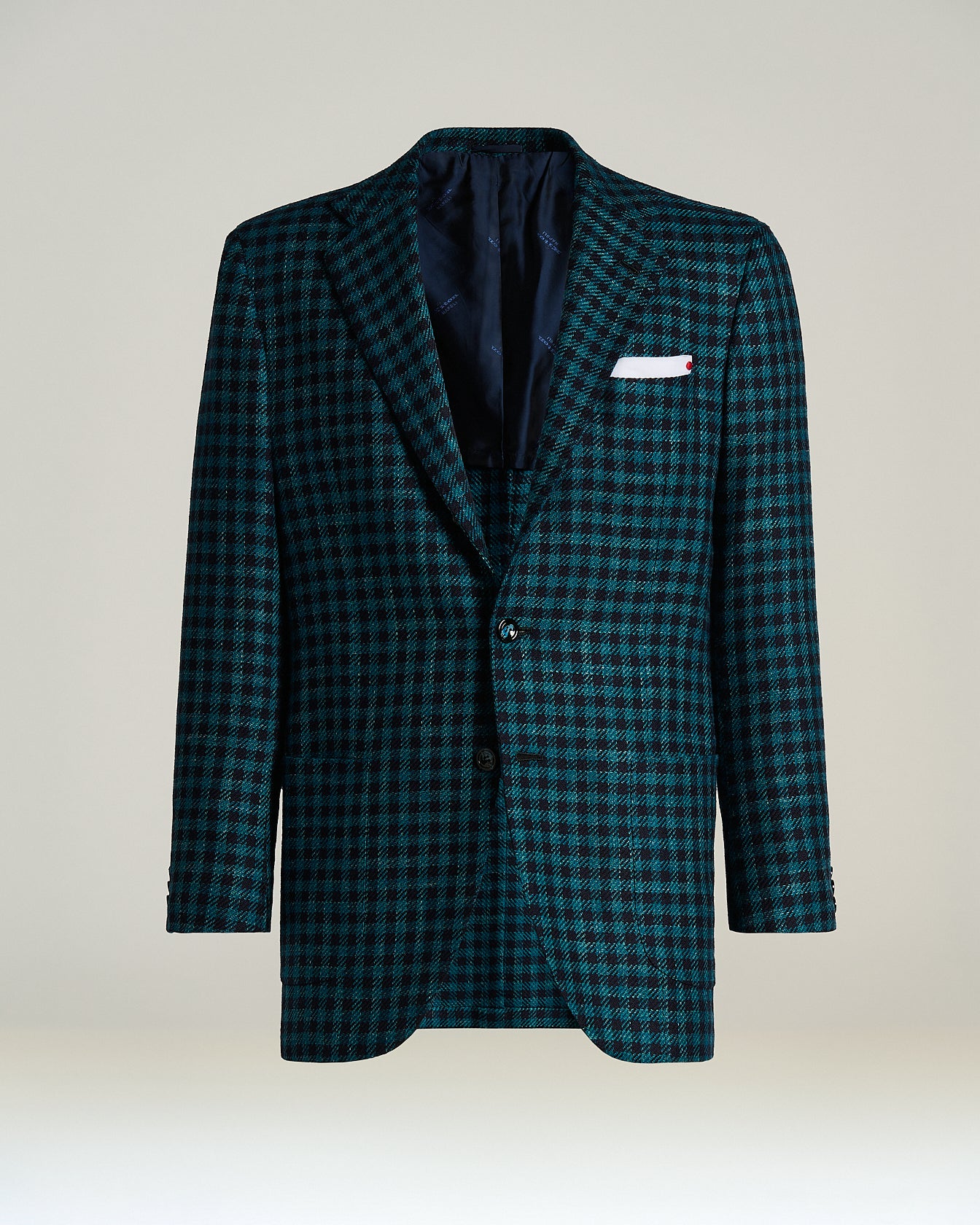 Kiton Jackets Sakko grün Karo Kaschmir Wolle Seide Leinen