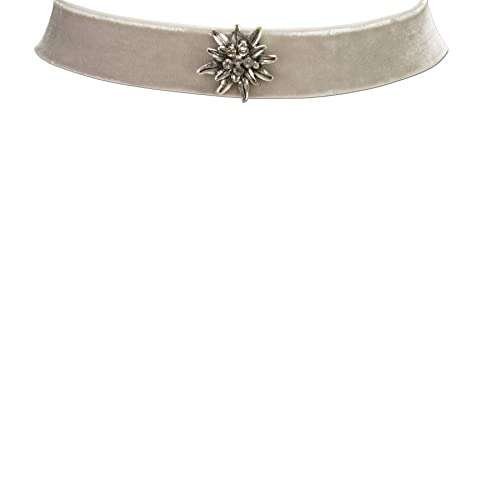 Alpenflüstern DAHEIM Samt-Kropfband DHK109 grau Edelweiß-Strass