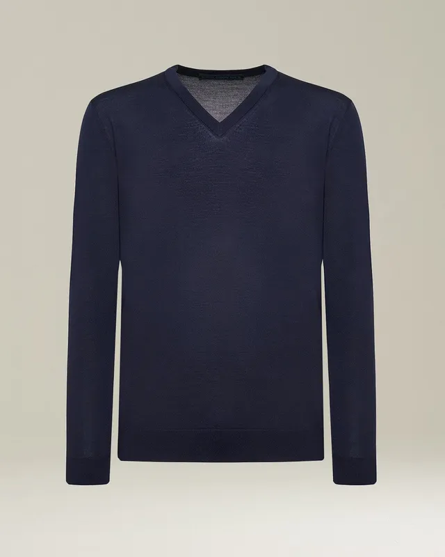 Kiton Knitwear V-Pullover Navy Wolle 14 Micron
