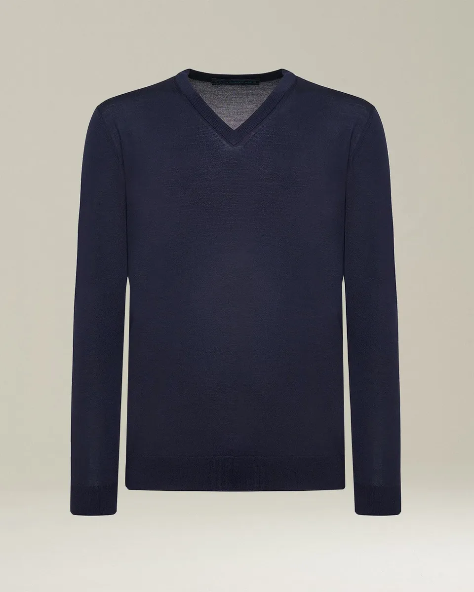 Kiton Knitwear V-Pullover Navy Wolle 14 Micron