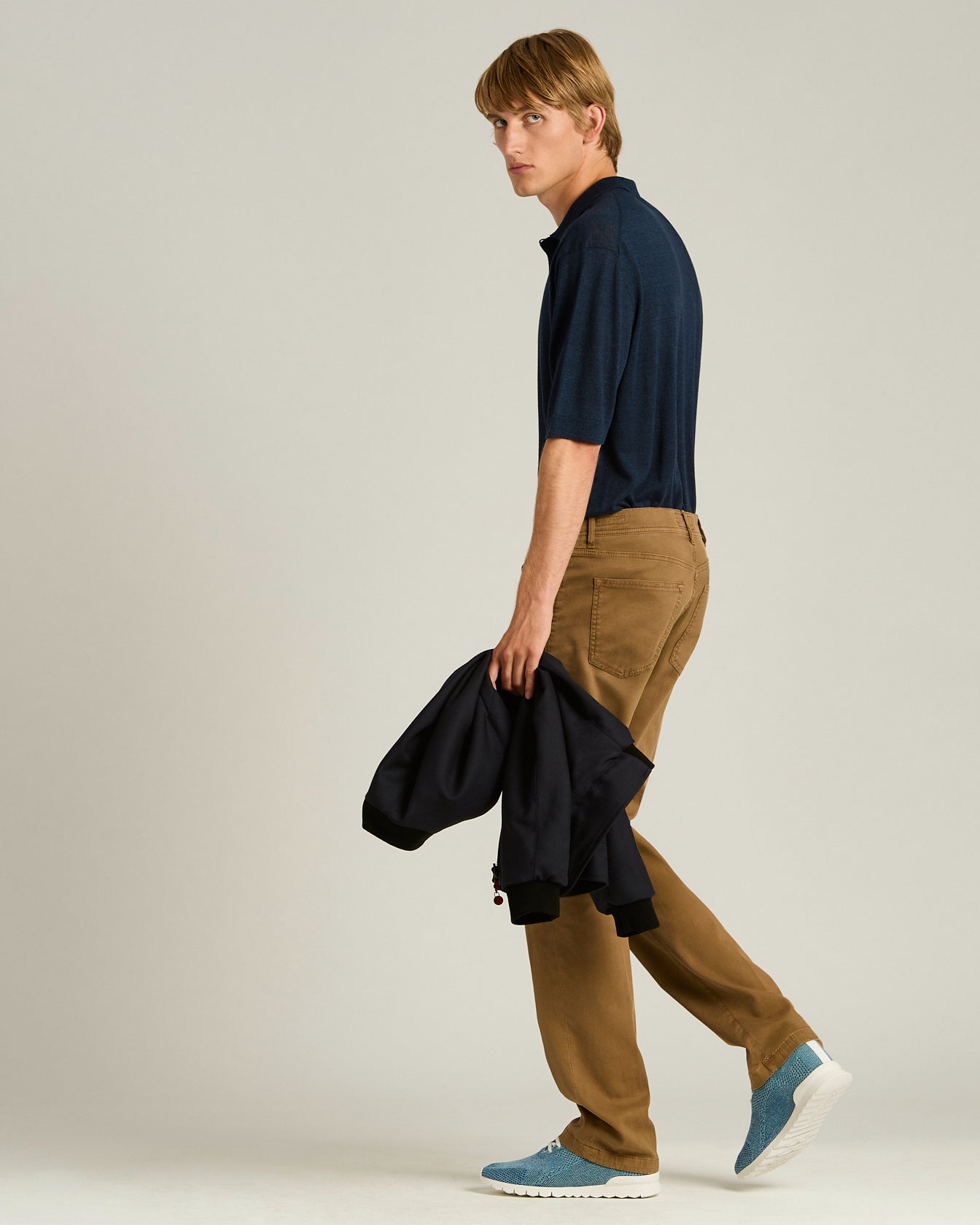 Kiton Polo Kurzarm Poloshirt blau Naturfaser-Mix leicht
