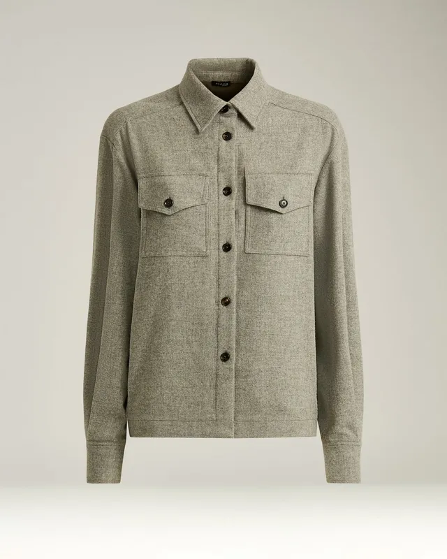 Kiton Light Gray Overshirt Hemd Hellgrau Wolle Gr. 48