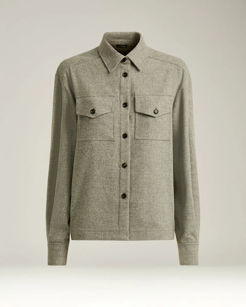 Kiton Light Gray Overshirt Hemd Hellgrau Wolle Gr. 48