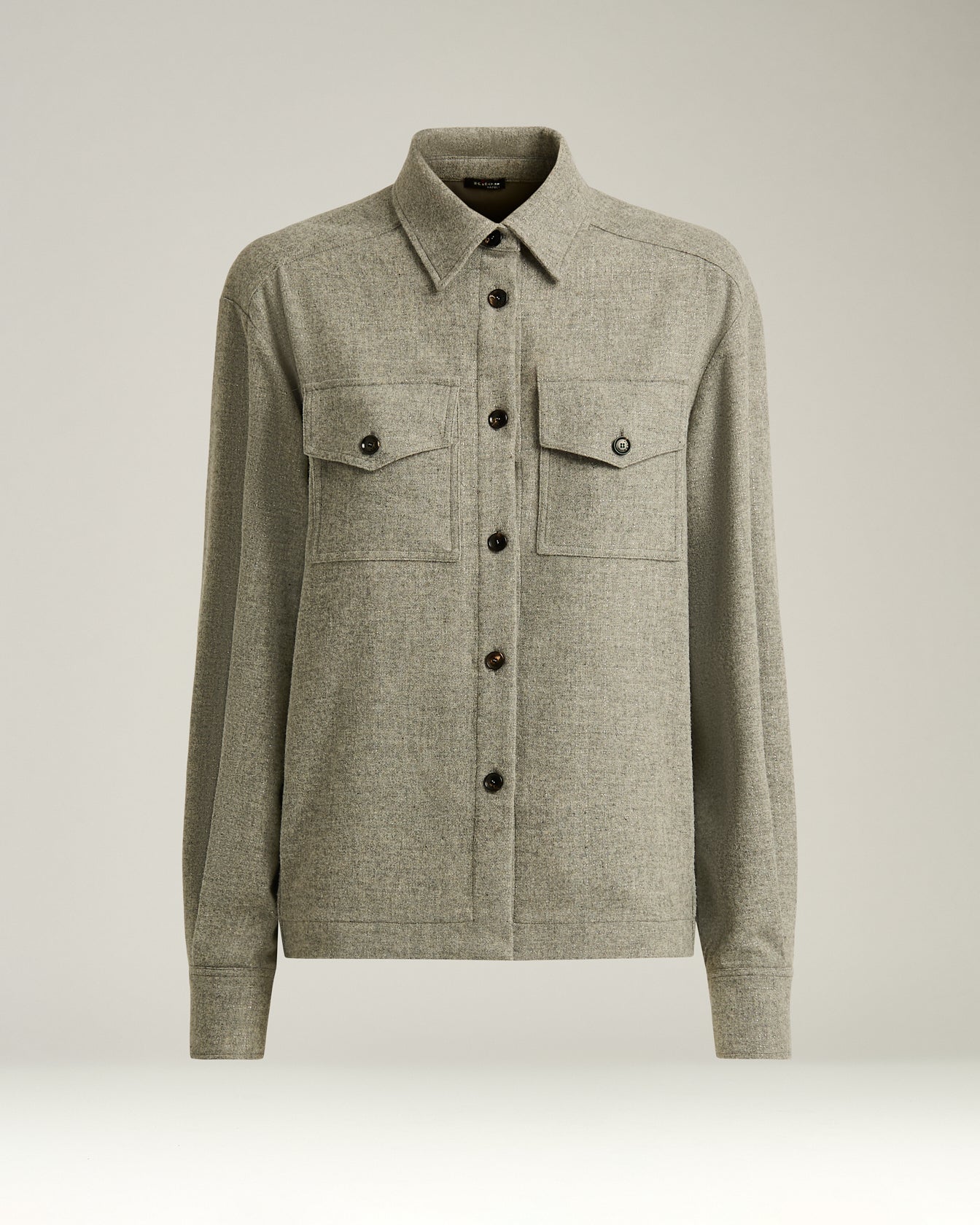 Kiton Light Gray Overshirt Hemd Hellgrau Wolle Gr. 48
