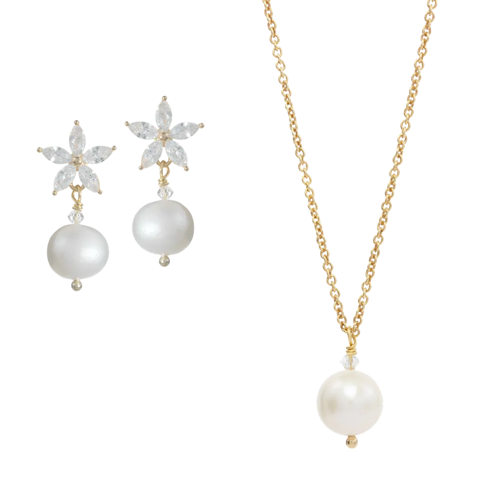 Juvelan Blooming Beauty Brautschmuck Set Perlen Silber