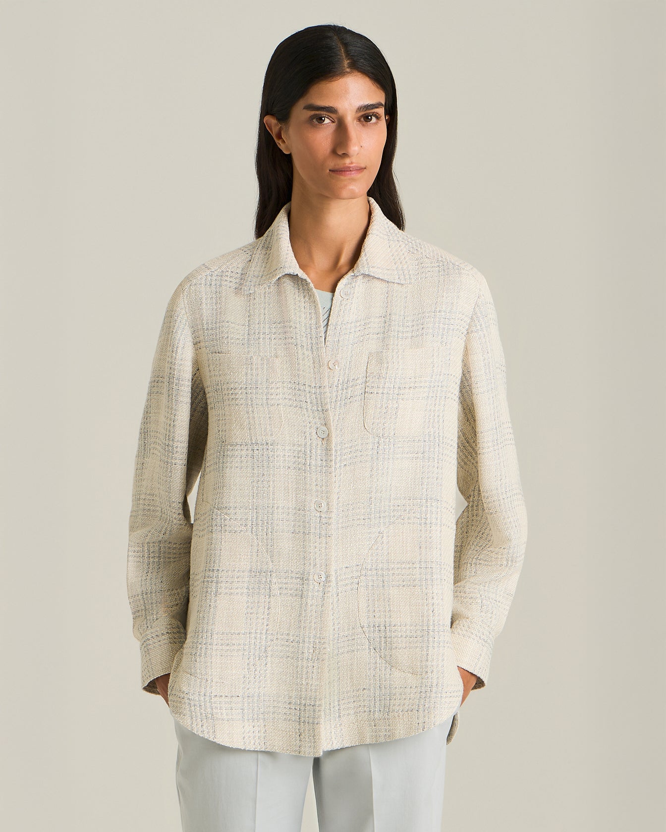 Kiton Silk Linen Checked Overshirt kariert