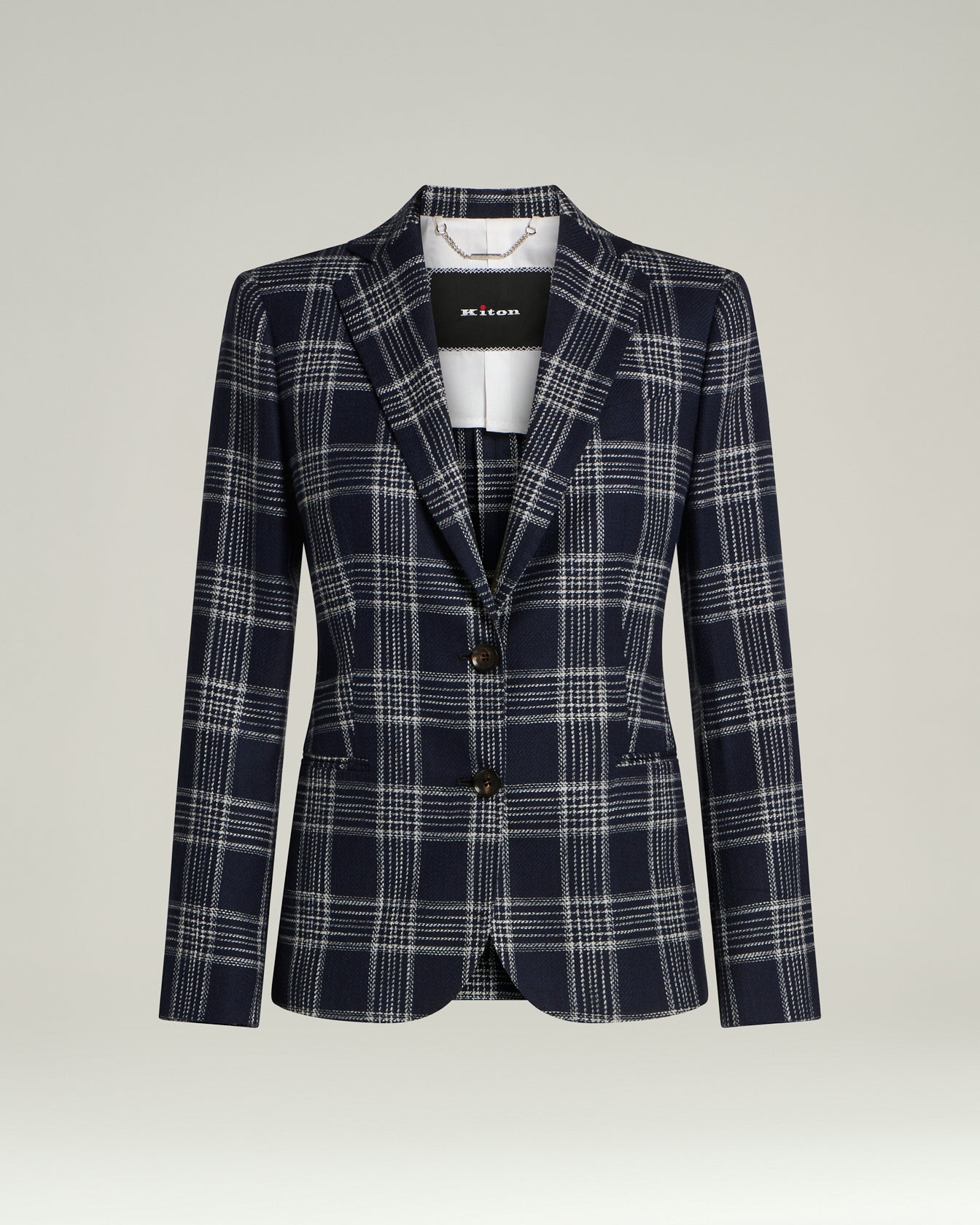 Kiton Jackets kariertes Sakko blau Seide Kaschmir Gr.46
