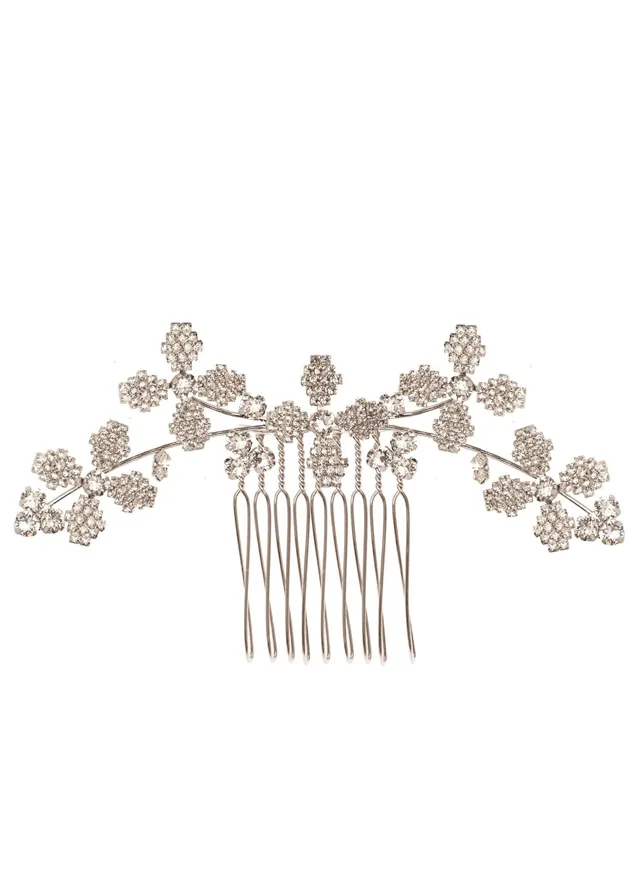 Elizabeth Bower Budding Floral Garland Haarkamm Rhodium Kristall