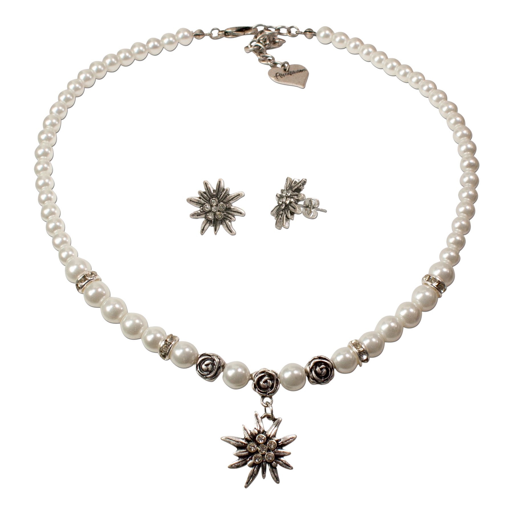 Alpenflüstern DAHEIM SET010 Trachtenset Perlenkette Creme-weiß