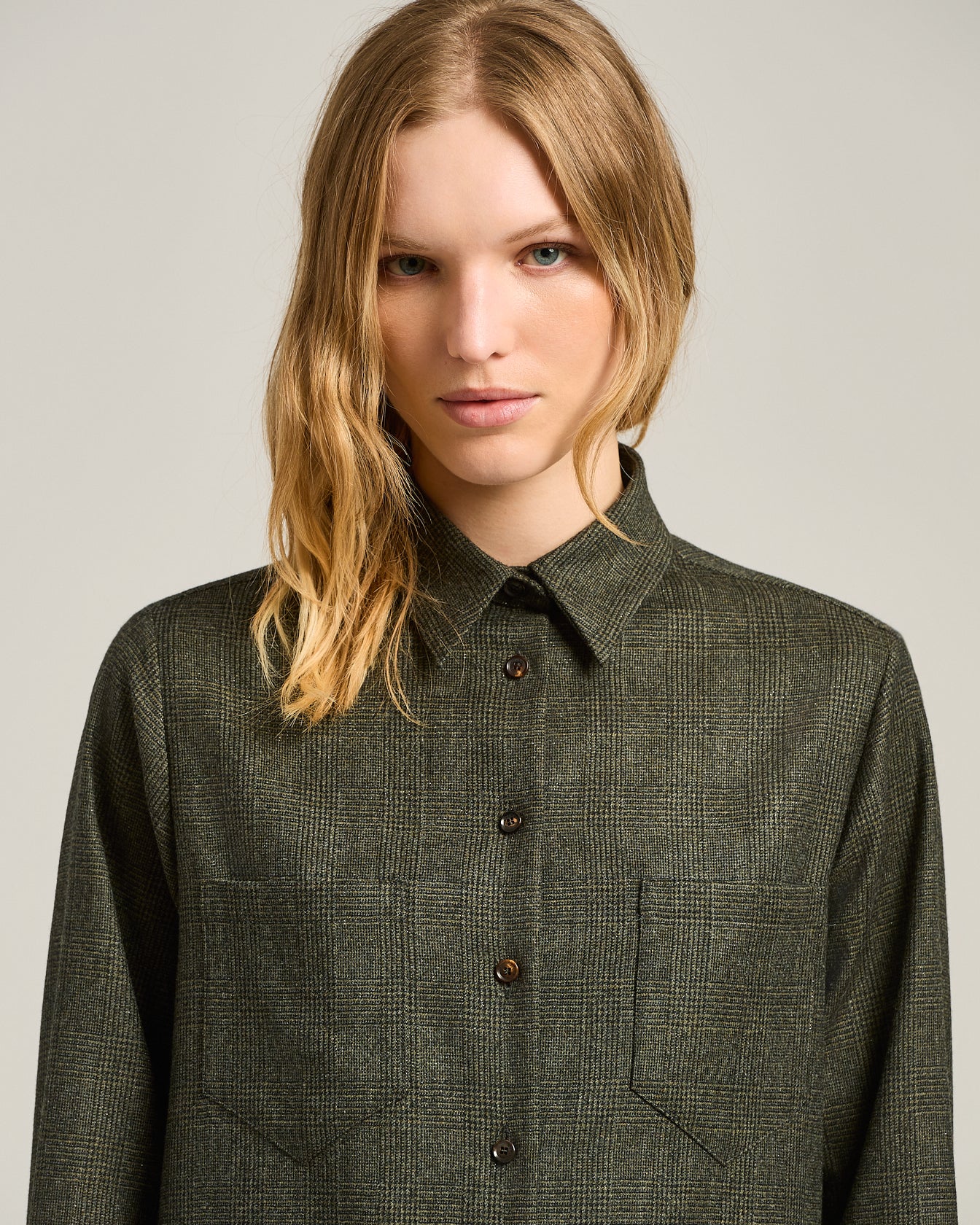 Kiton Shirts GREEN PRINCE OF WALES Bluse Wolle grün karo
