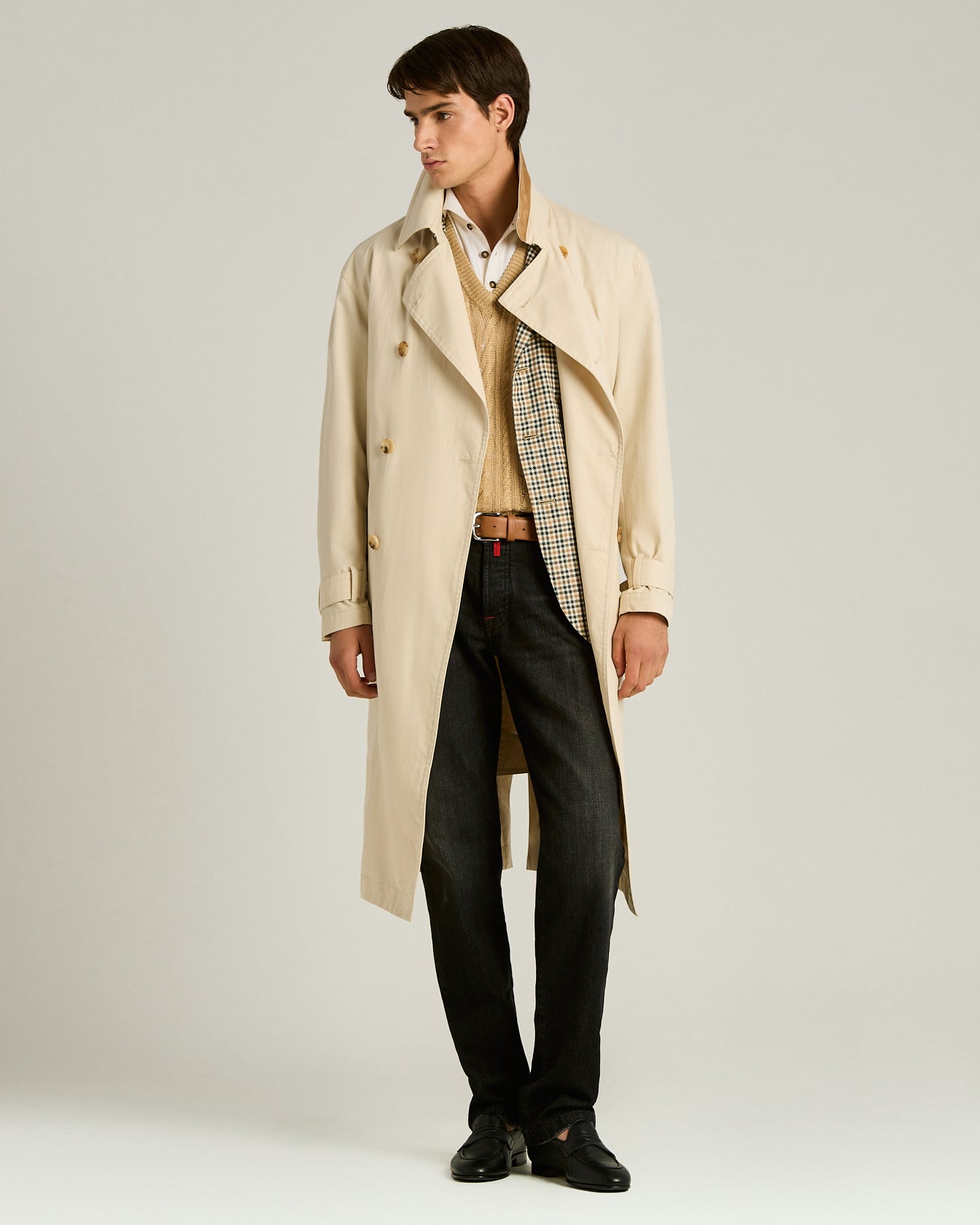 Kiton Trenchcoat Mantel Beige Größe 50
