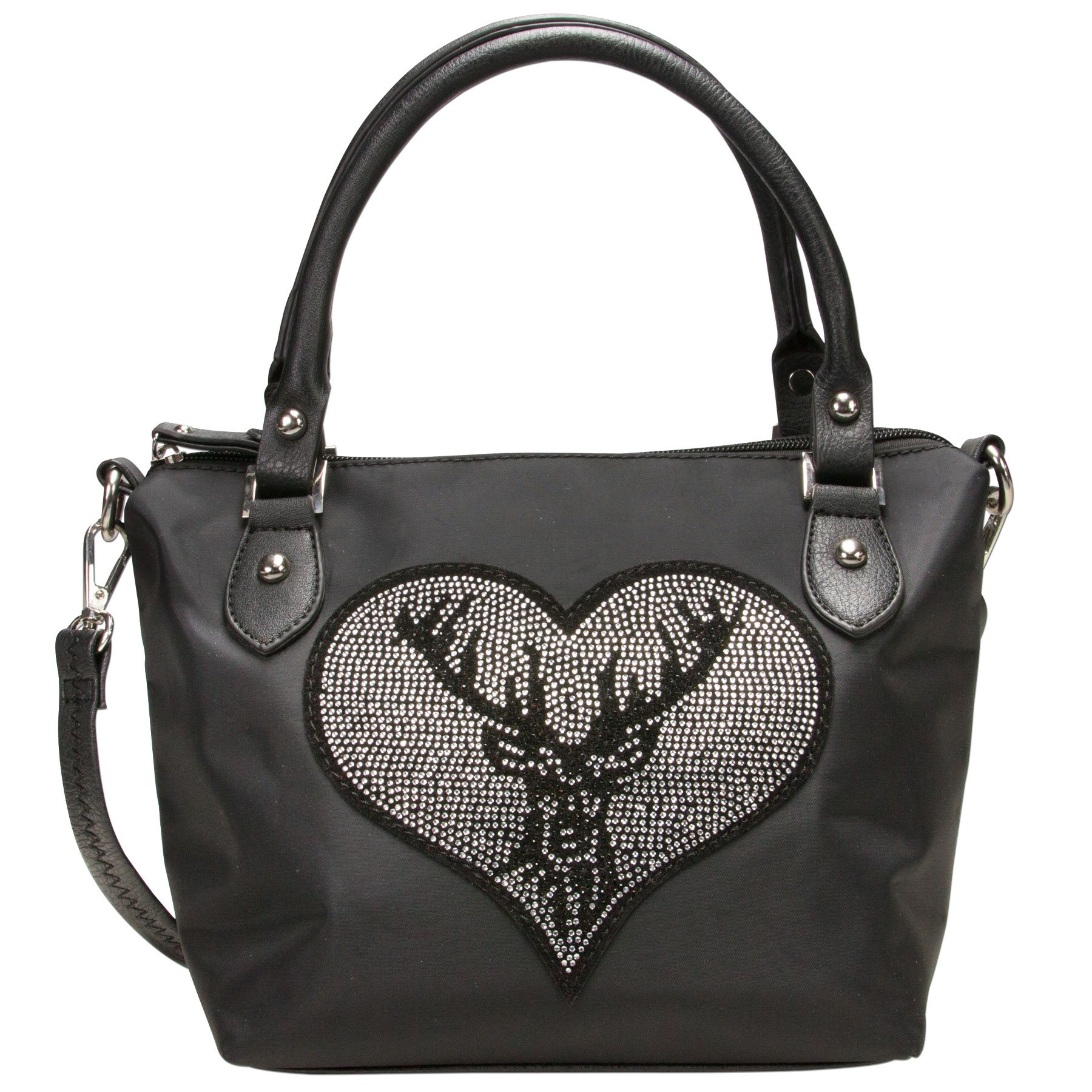 Alpenflüstern DAHEIM Trachten-Handtasche Strass-Hirsch Schwarz