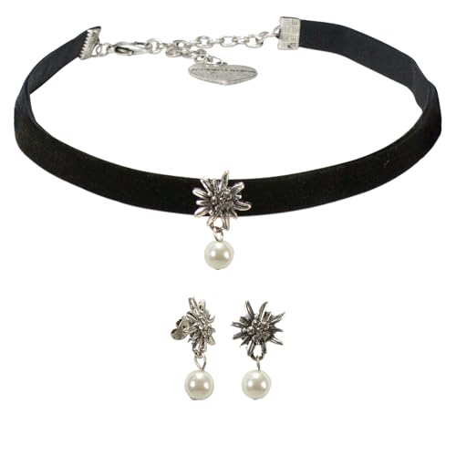 Alpenflüstern DAHEIM SET060 Schmuckset Kropfband+Ohrhänger schwarz