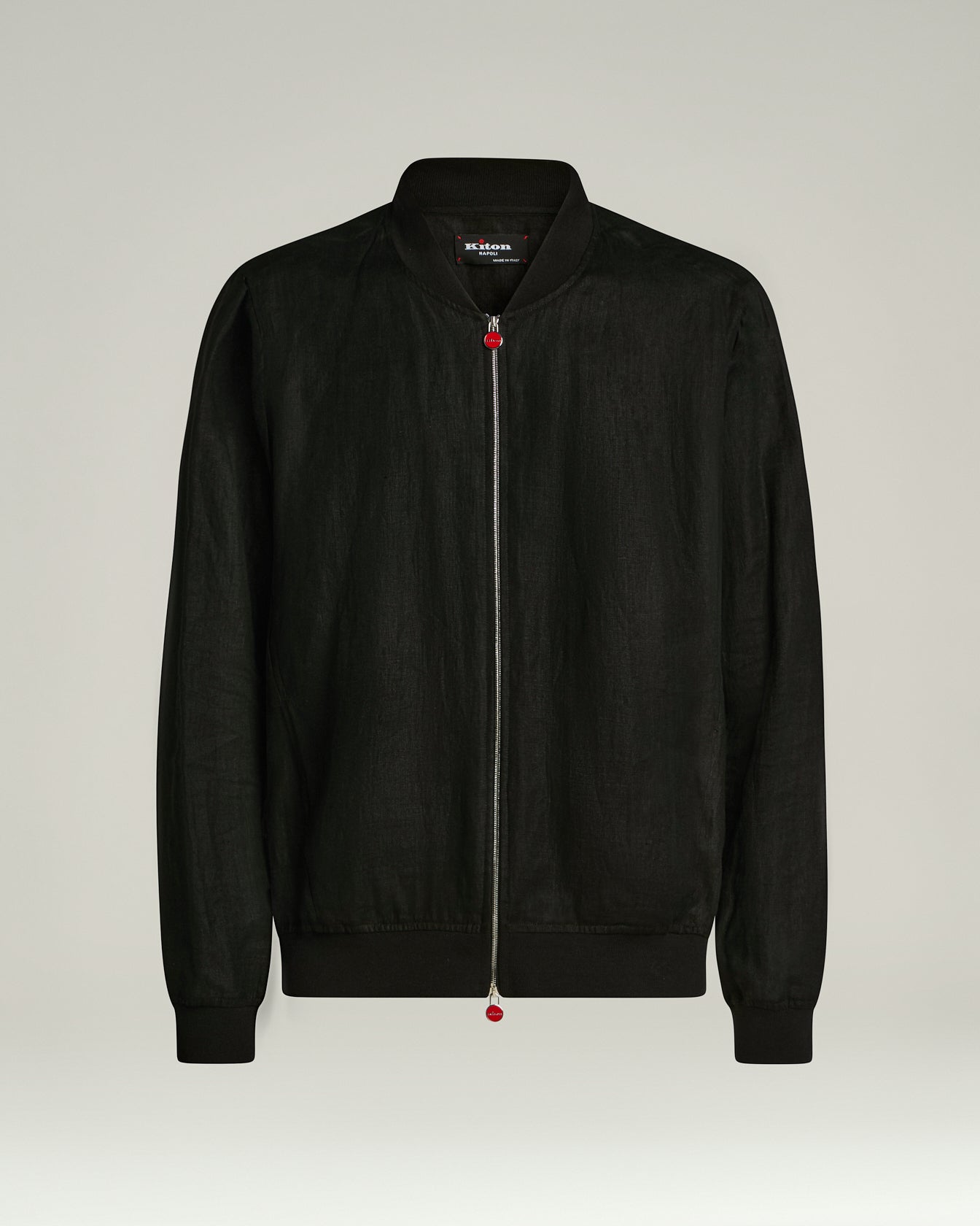 Kiton Jacke Leinen Schwarz Zip Sommer