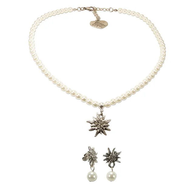 Alpenflüstern DAHEIM SET056 Schmuckset Kette+Ohrringe creme