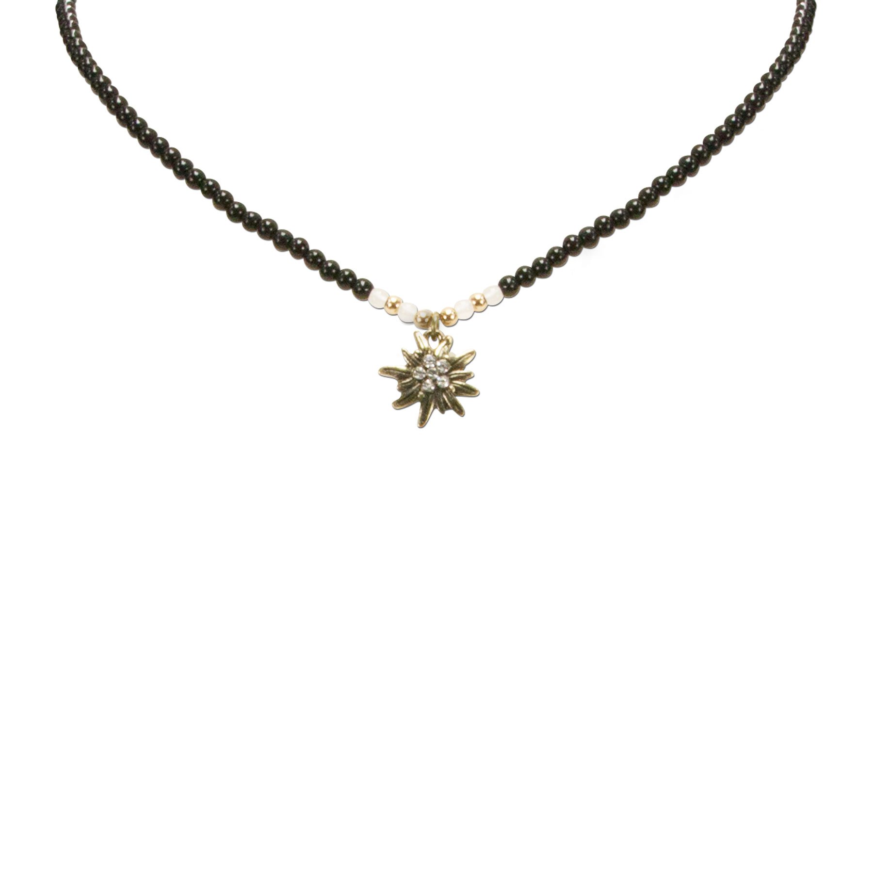 Alpenflüstern DAHEIM DHK181 Dirndlkette schwarz Perlen Edelweiss