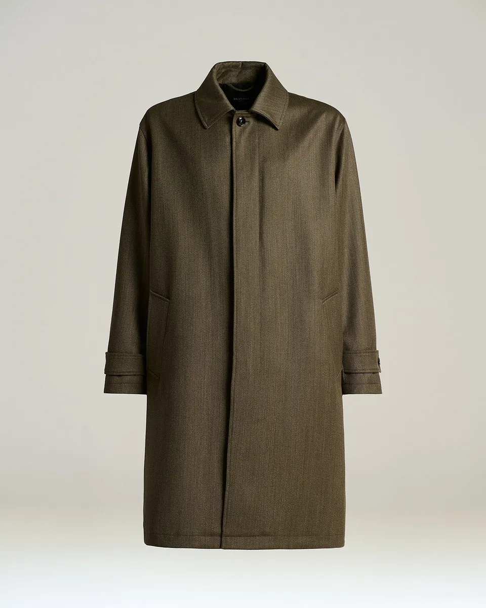 Kiton Outerwear Virgin Wool Mantel Taupe Gr. 50 leicht