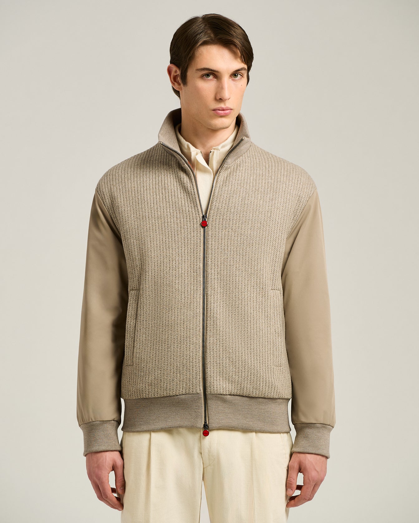 Kiton Outerwear Bomber Taupe Wollblend Technical Gr 50